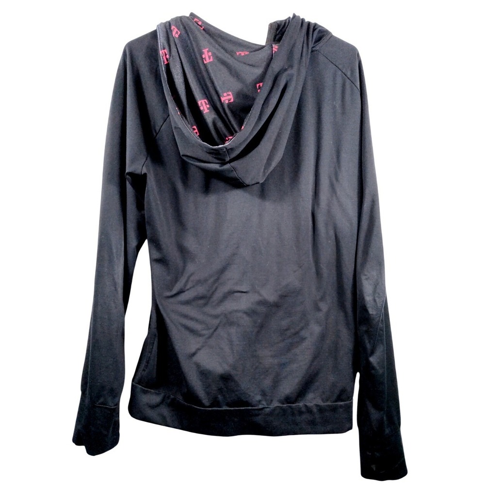 T-Mobile Womens Medium Full Zip Hoodie Polyester Black Magenta Thumbhole Logo - Picture 10 of 11